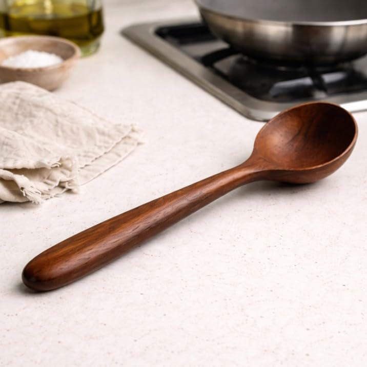 Wood Chop  Acacia Wood Ladle, Kitchen Serving Spoon For Soups And Stews