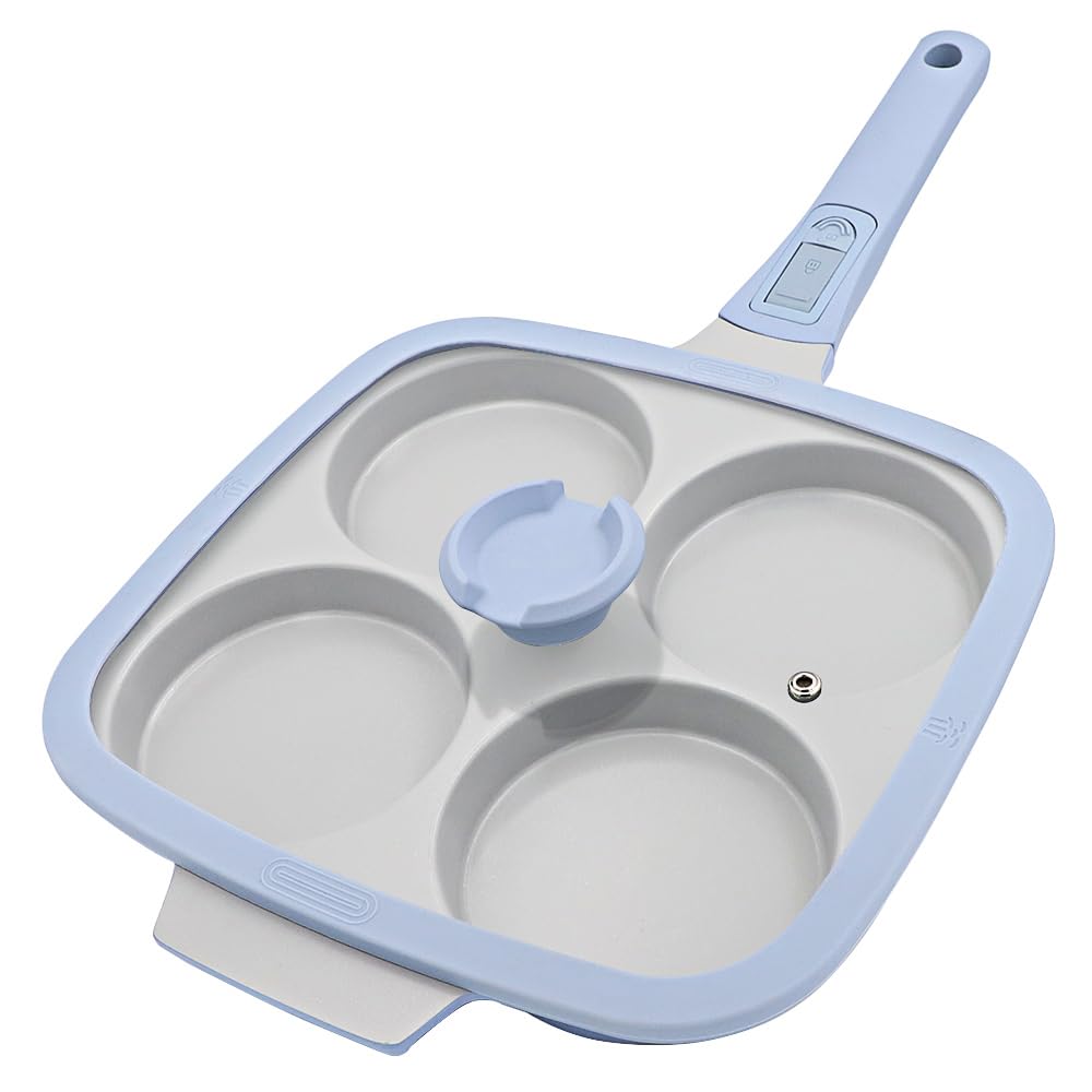 RANX INGST 10 inch Large Egg Pan with Lid, Nonstick Ceramic 4Cup Egg Frying Pan, Omelette Skillet with Detachable Handle Induct