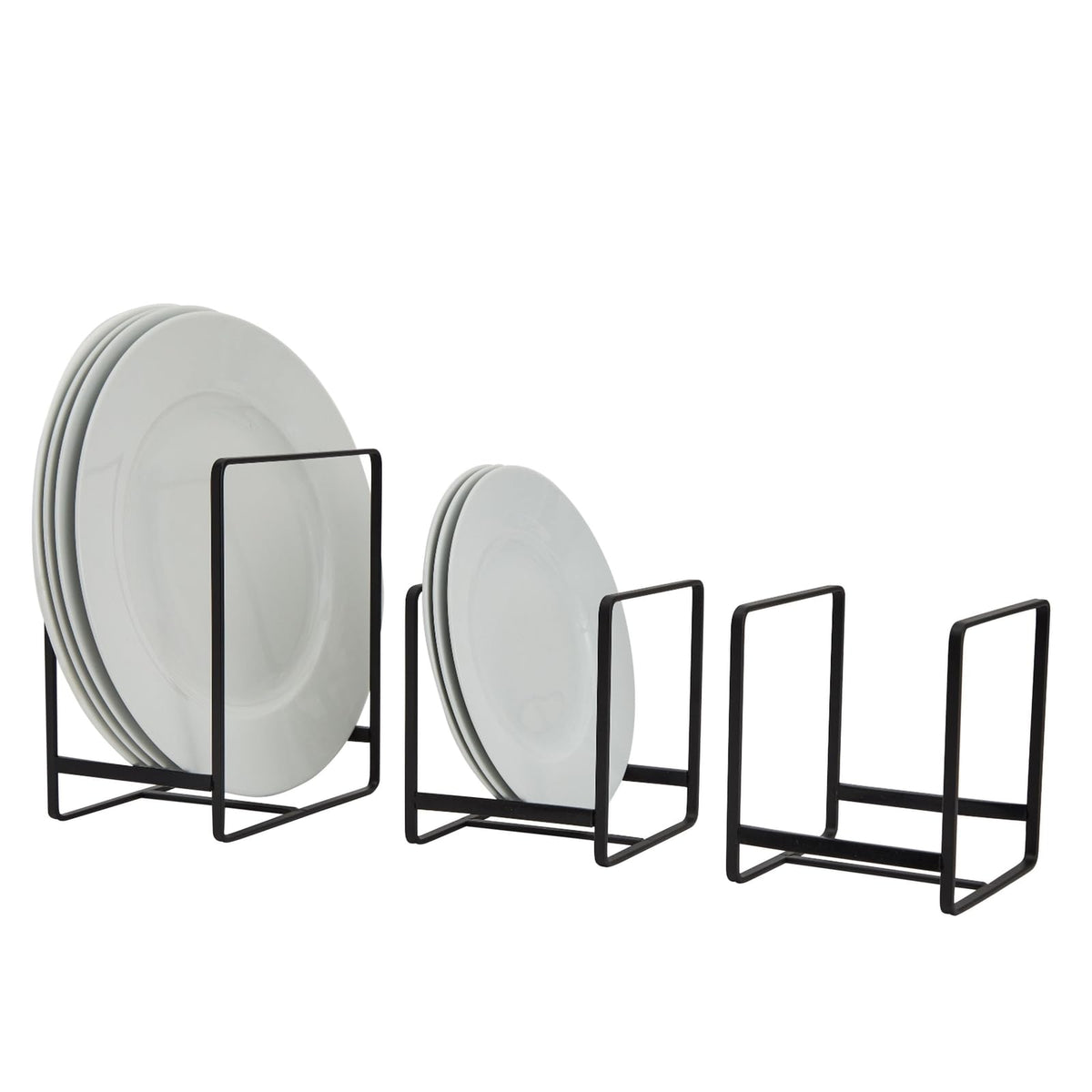 Juvale 3 Piece Plate Organizer For Kitchen Cabinet, Shelf, 2 Sizes For Pots, Pans, Cutting Boards (Black)