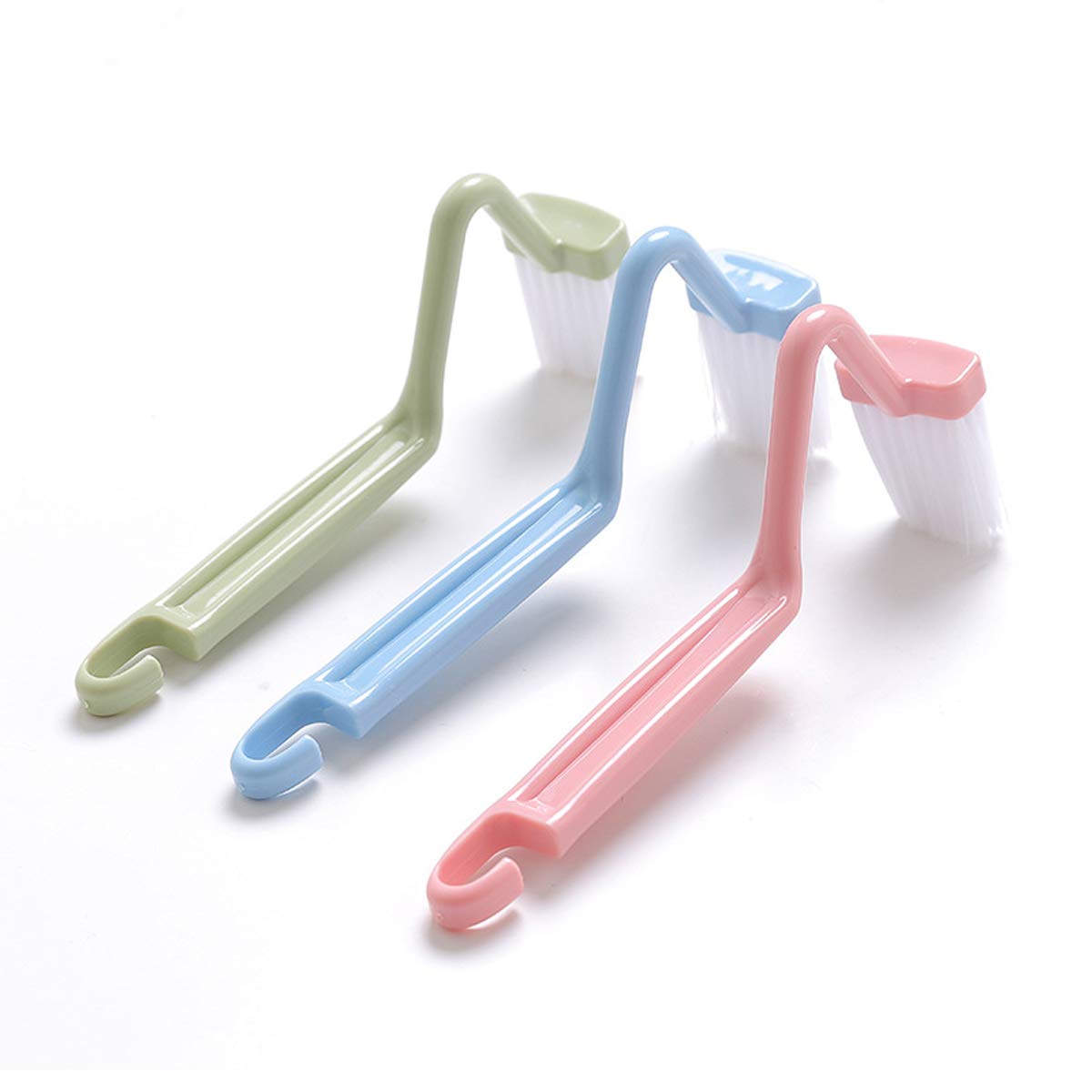 Mziart 8'' V Type Plastic Curved Toilet Brush Cleaning Toilet Corner Rim (Blue, Green, Red, Pack Of 2)