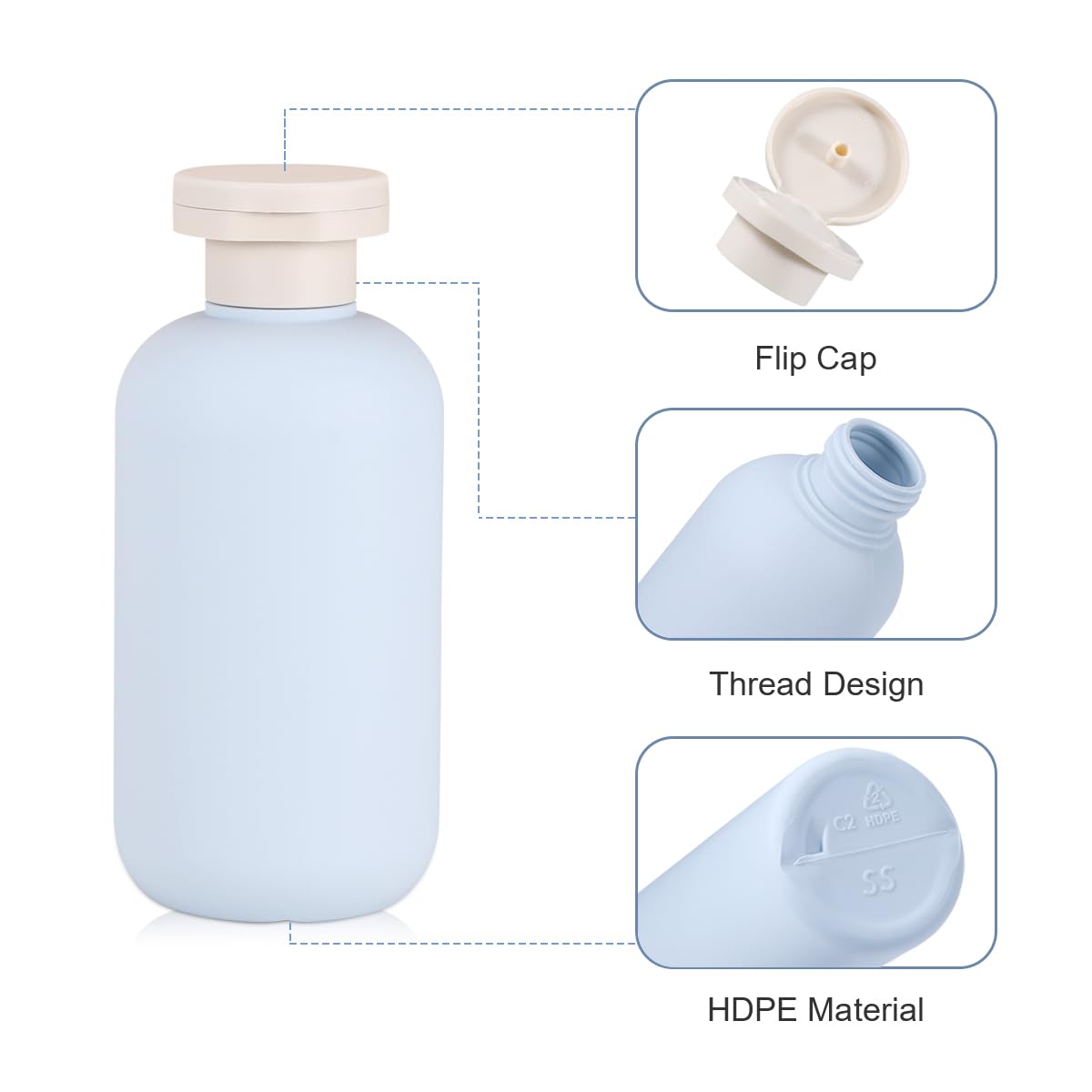 Umetass 6.8 Oz Plastic Travel Shampoo Bottles, Refillable Flip Cap Squeeze Bottles For Toiletries, Large Leakage-Proof Travel Sh