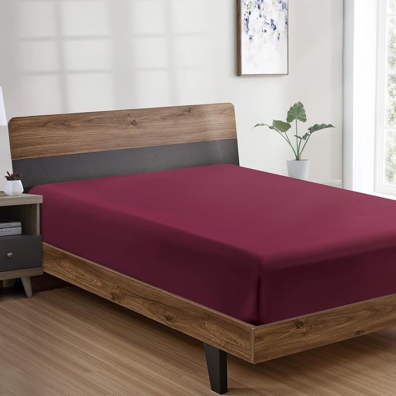 Amazon Brand  Umi Cotton Feel Glace Cotton Fade Resistant Elastic Fitted King Size Double Bed Bedsheet with 2 Pillow Covers Fit