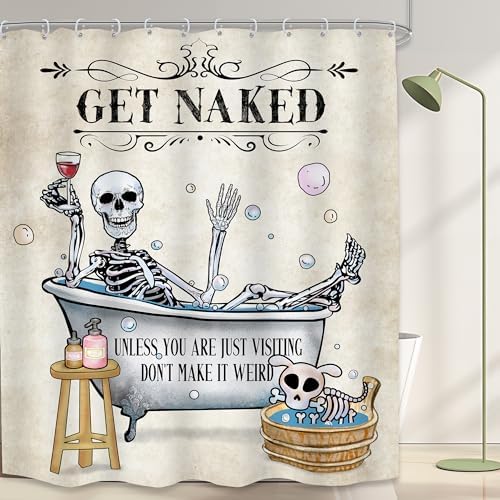 Lghtyro Funny Skull Skeleton Shower Curtain Bathroom Set 60Wx71H Inches Gothic Spooky Halloween Hilarious Bathing In Bathtub Bub