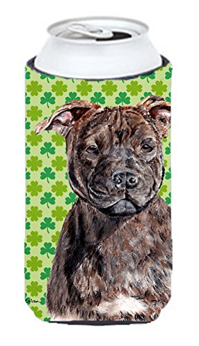 Staffordshire Bull Terrier Staffie Lucky Shamrock St. Patrick's Day Tall Boy Beverage Insulator Hugger SC9729TBC