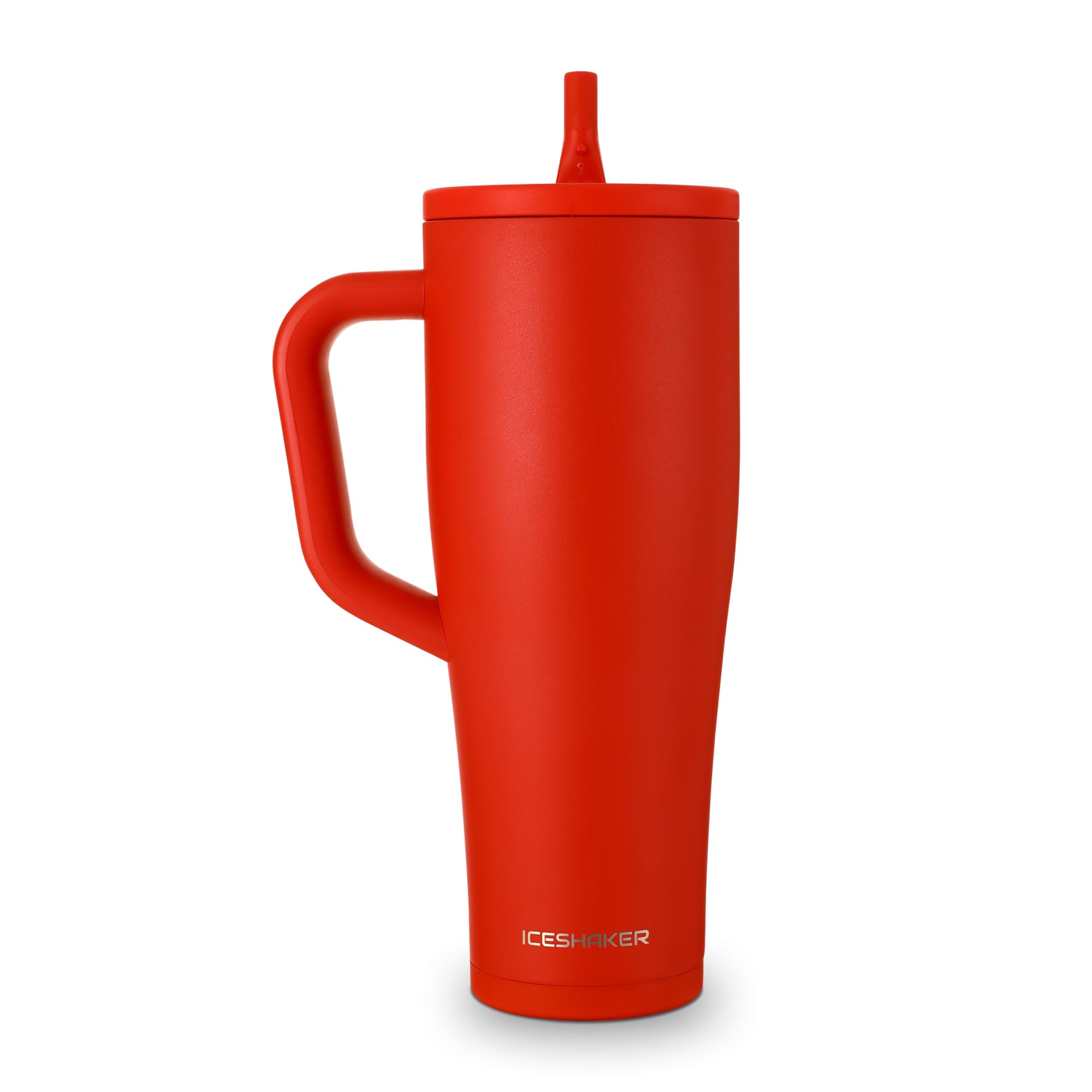 Ice Shaker 40 oz Tumbler with Handle and Straw | 40oz Red | Cold for 30+ Hours | 2-in-1 Tumbler Shaker Bottle | Odor-Free 40 oun