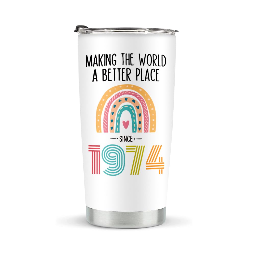 50Th Birthday Gifts For Women, Tumbler 20 Oz Stainless Steel Vacuum Insulated Tumblers, 1974 Birthday Gifts For Women, 50 Year O