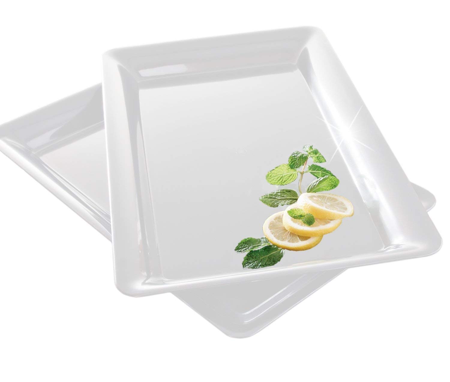 4 Rectangle White Plastic Trays Heavy Duty Plastic Serving Tray 12'' X 18'' Serving Platters Food Tray Decorative Serving Trays
