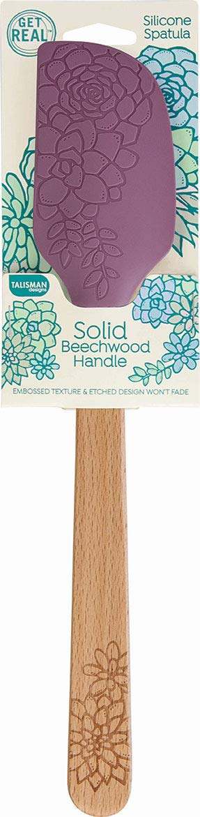 Talisman Designs Silicone Spatula & Laser Etched Beechwood Handle | Succulent Design | Cute &, Functional Kitchen Tool |, Natura