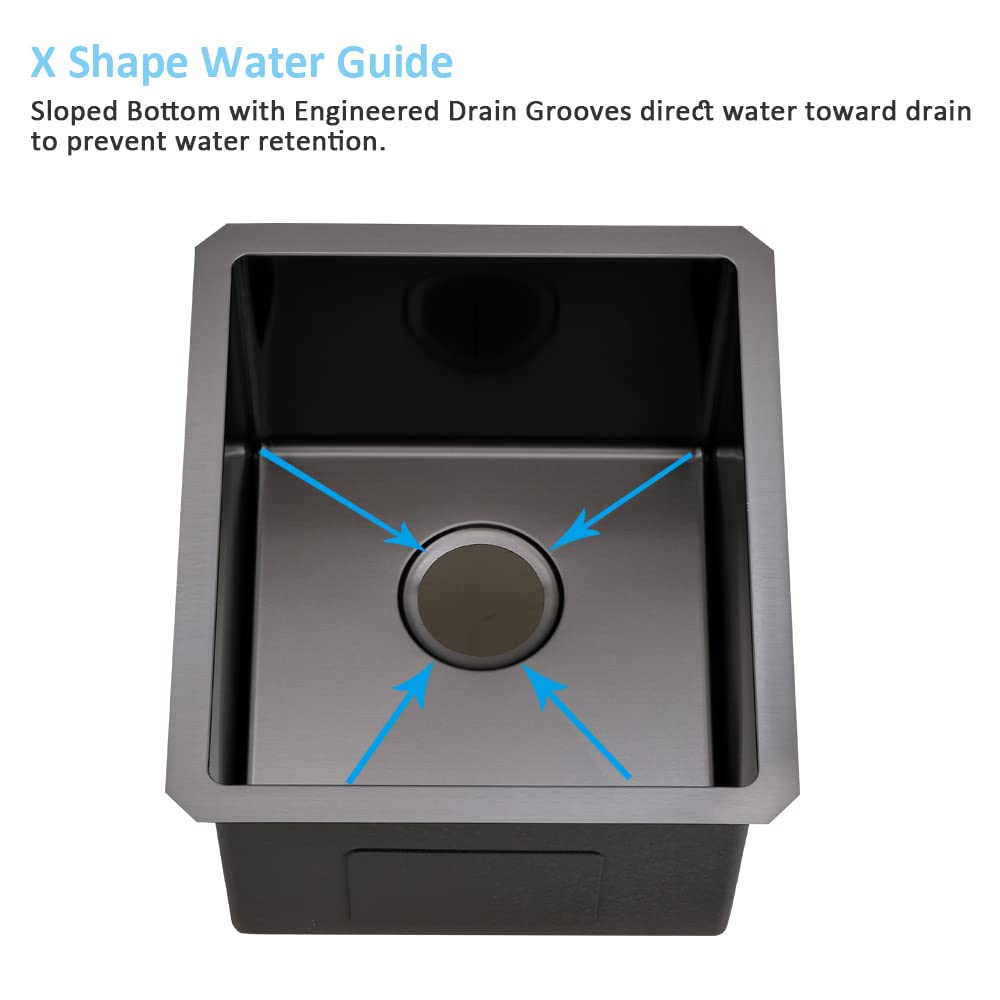 Black Undermount Bar Sink-Bokaiya 15X17 Inch Small Bar Sink Wet Bar Prep Sink Single Bowl 16 Gauge Stainless Steel Small Kitchen