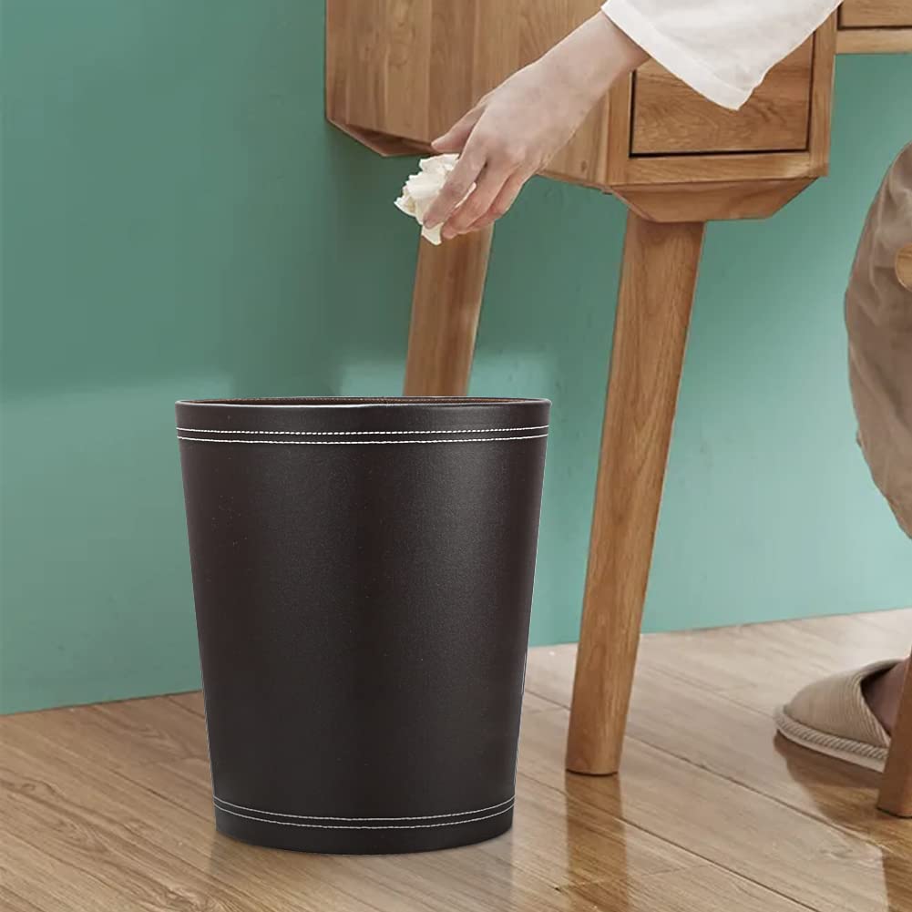 Kingfom Classic Pu Leather Trash Can Wastebasket, Small Garbage Container Can For Bathrooms, Powder Rooms, Kitchens, Home, Offic