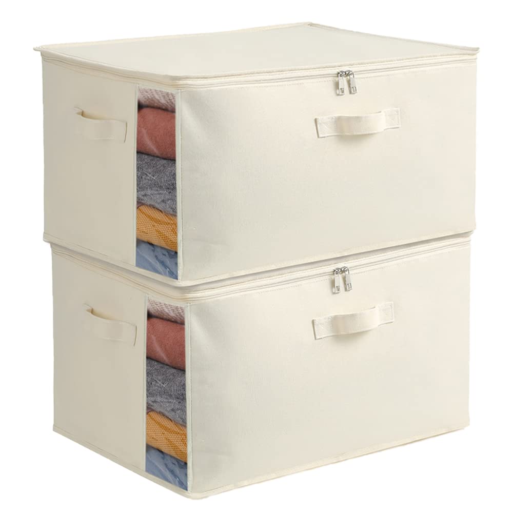 Vailando 2 Pack Large Canvas Comforter Storage Bags Closet Organizer for Clothes Sweater Clothes Organizer with Dual Zipper Thre