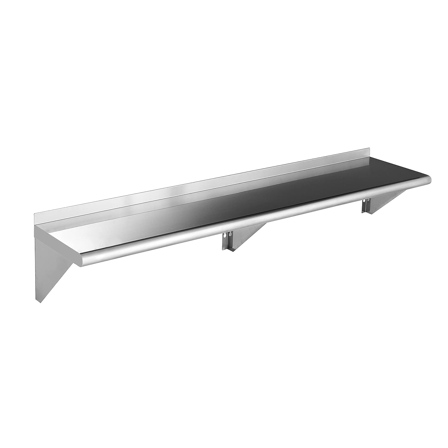 ROCKPOINT Stainless Steel Shelf 12 x 60 Inches 400lb, NSF Metal Commercial Shelves Wall Mount Floating Shelving with Backsplash 