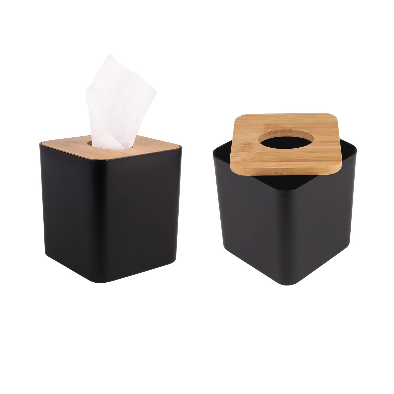 Tissue Box Cover,Tissue Holders,Tissue Box Holder For Bathrooms,Bamboo Cover Plate,Home And Office,5 * 5 * 5.4In (Black)