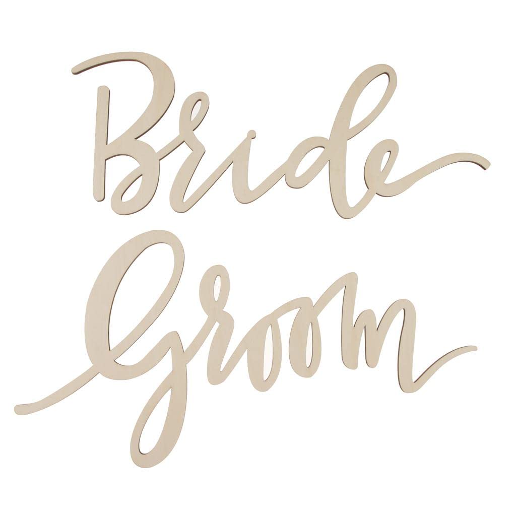MYADDICTION Pack of 2/Set Unfinished Bride and Groom Wooden Sign Decorations Photo Booth Prop