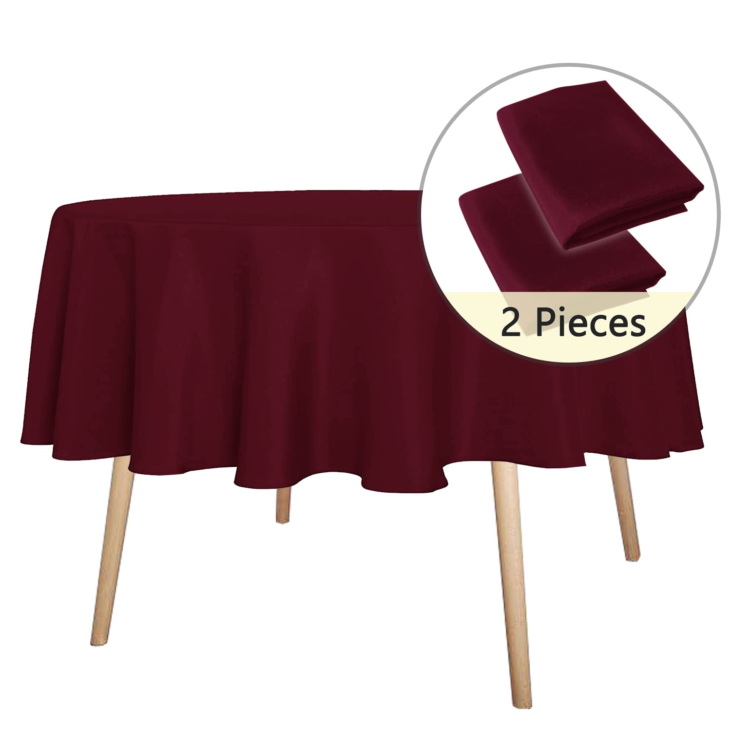 Sancua 2 Pack Round Tablecloth 60 Inch Burgundy, Stain And Wrinkle Resistant Table Cloth - Washable Polyester Table Cover For Di