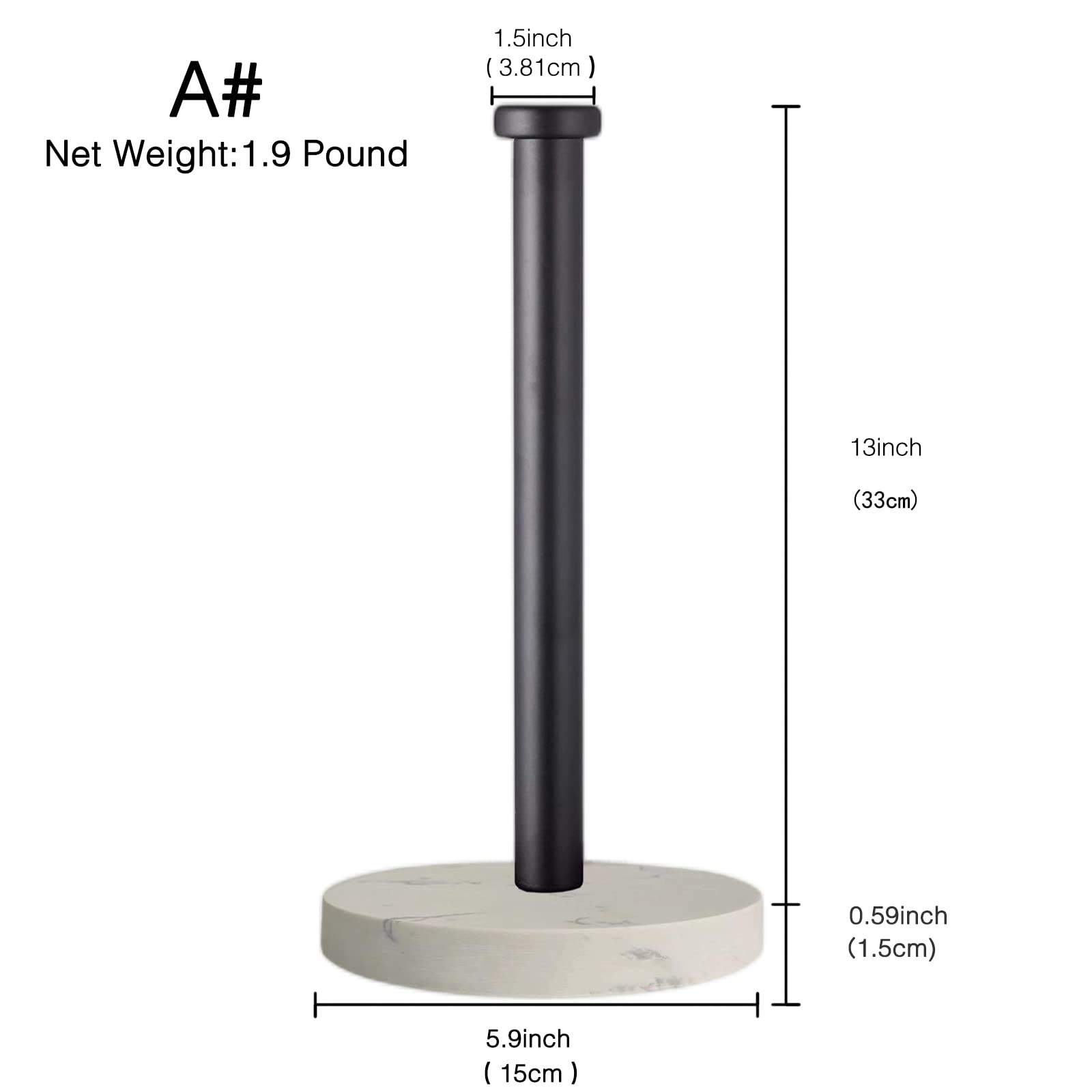 Paper Towel Holder Countertop, Standing Paper Towel Roll Holder For Kitchen Bathroom, With Weighted Marble Base For One-Handed O