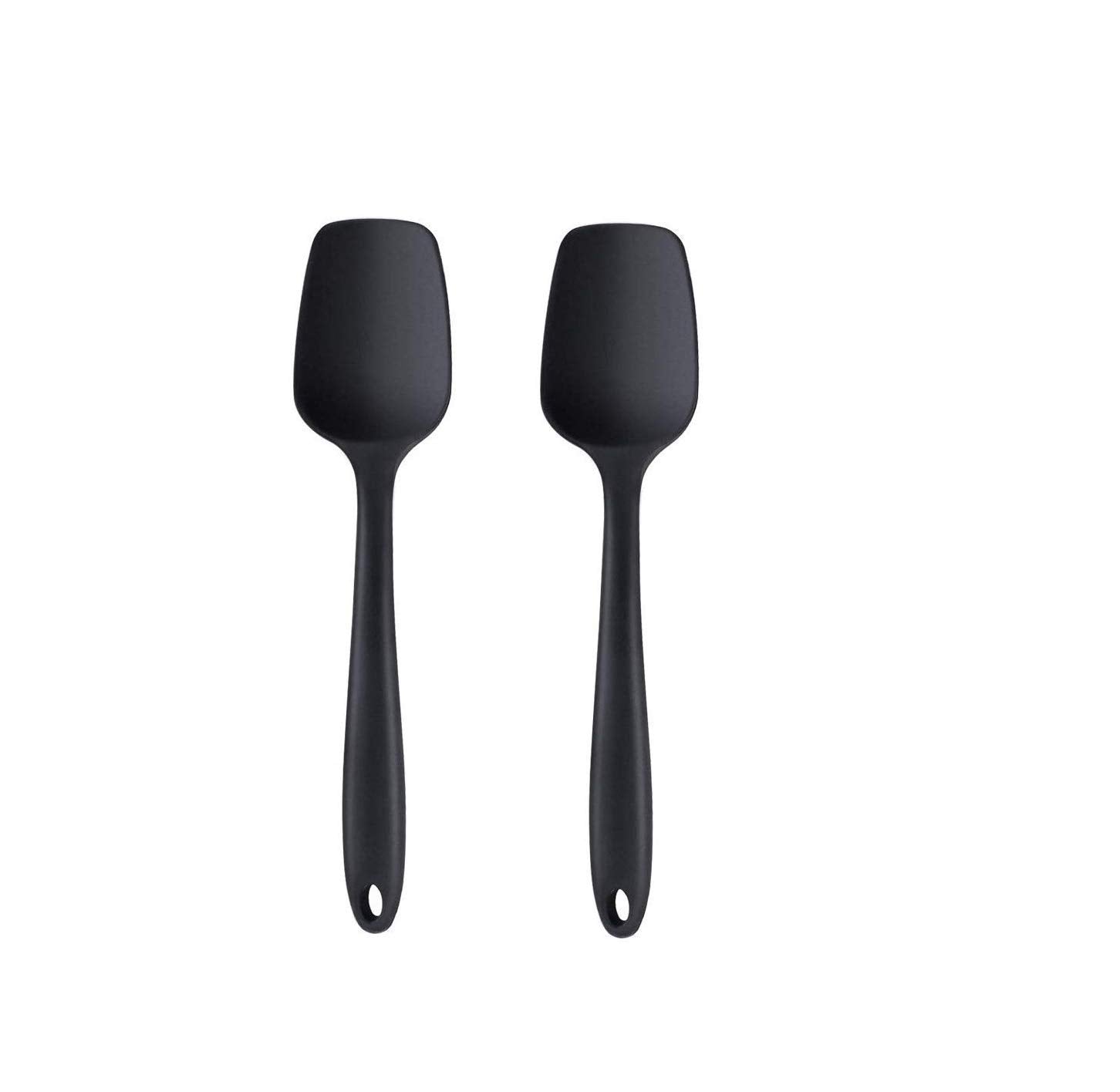 Ramkuwar Silicone Kitchen Utensils Set NonStick Spoon & Spatula, Flexible, NonToxic Cooking Tools  Black (2 Piece)