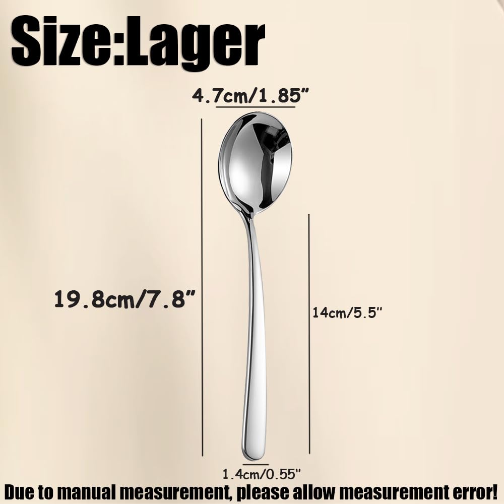 Wenkoni Soup Spoons, 4-Piece Large Round Spoons,7.8 Inch Sus 304 Stainless Steel Bouillion Spoons