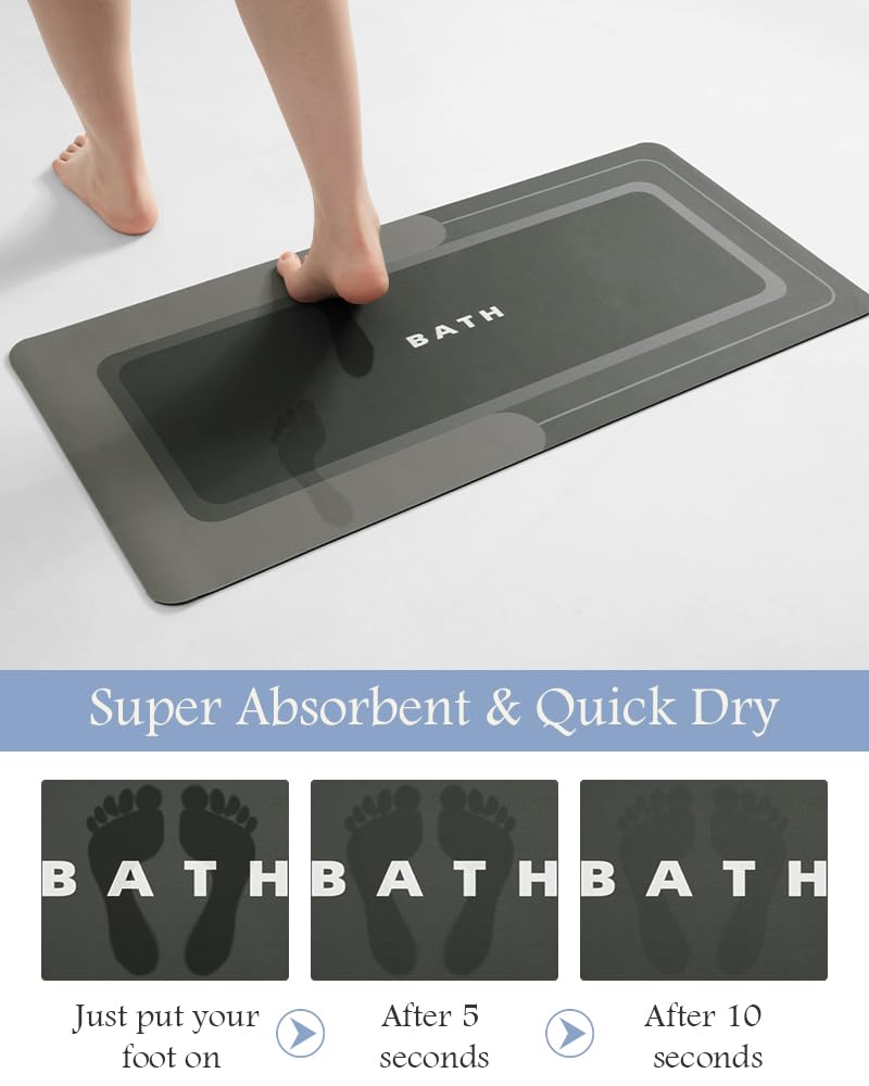 Bath Mat Rug Runner Long Bathroom Mat Rug Non Slip Super Absorbent Stain Resistant Quick Dry Thin Bathroom Rug Fit Under Door-Ba