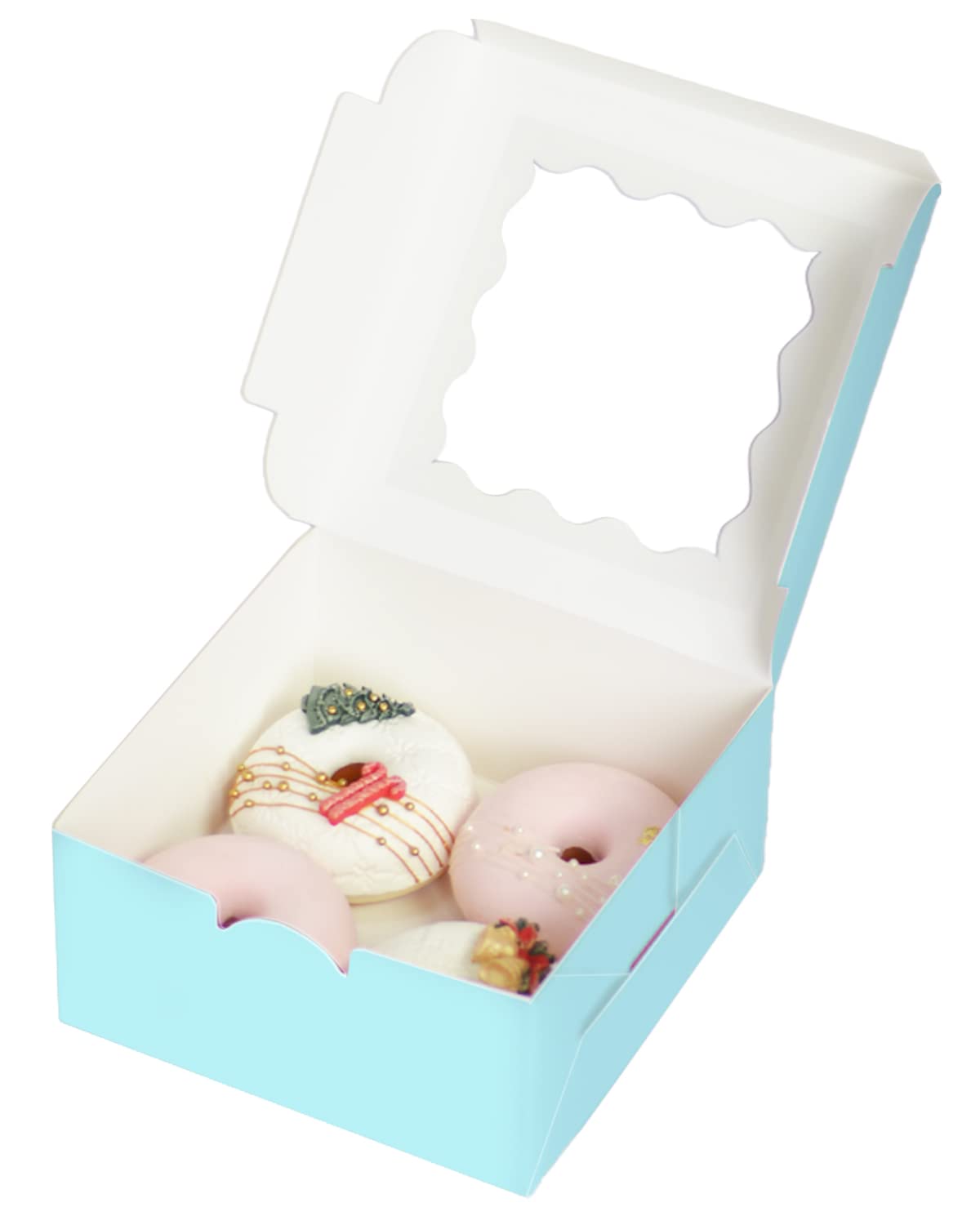 Bakepacker 60Pcs Light Blue Cookie Boxes 6X6X3 Inches Easy Assemble Macaroon Pastry Boxes Bakery Boxes With Window For Bakery