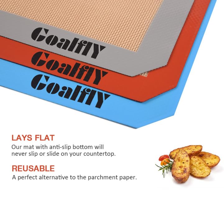Goalfly Small Silicone Baking Mat Sheet (11.8 X 8.5 In), 3 Pieces Baking Mat Set, Reusable Silicone Mat For Oven, Toaster, Bakin