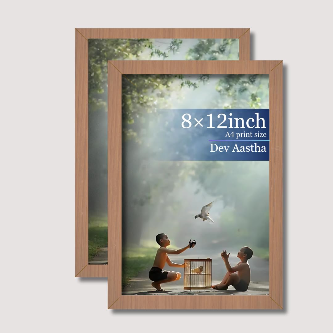 Dev Aastha Beige Wall Hanging Photo Frame Set | Pack Of 2 | A4 Size - 8X12 Inch Each | Rectangular Frames With Plexi Glass For L