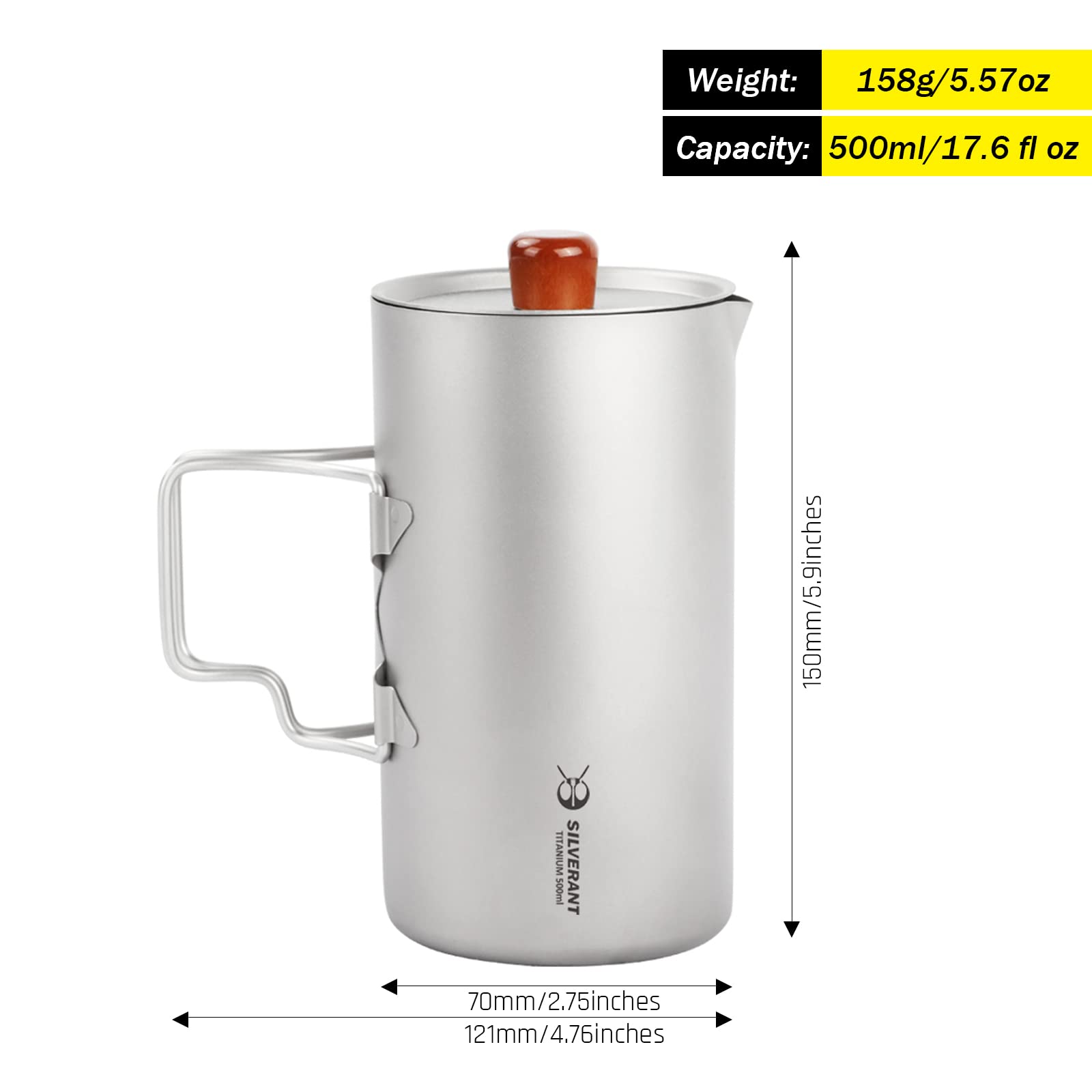 Silverant Titanium Coffee French Press Cup Camping Mug Travel Coffee Maker For Backpacking Hiking