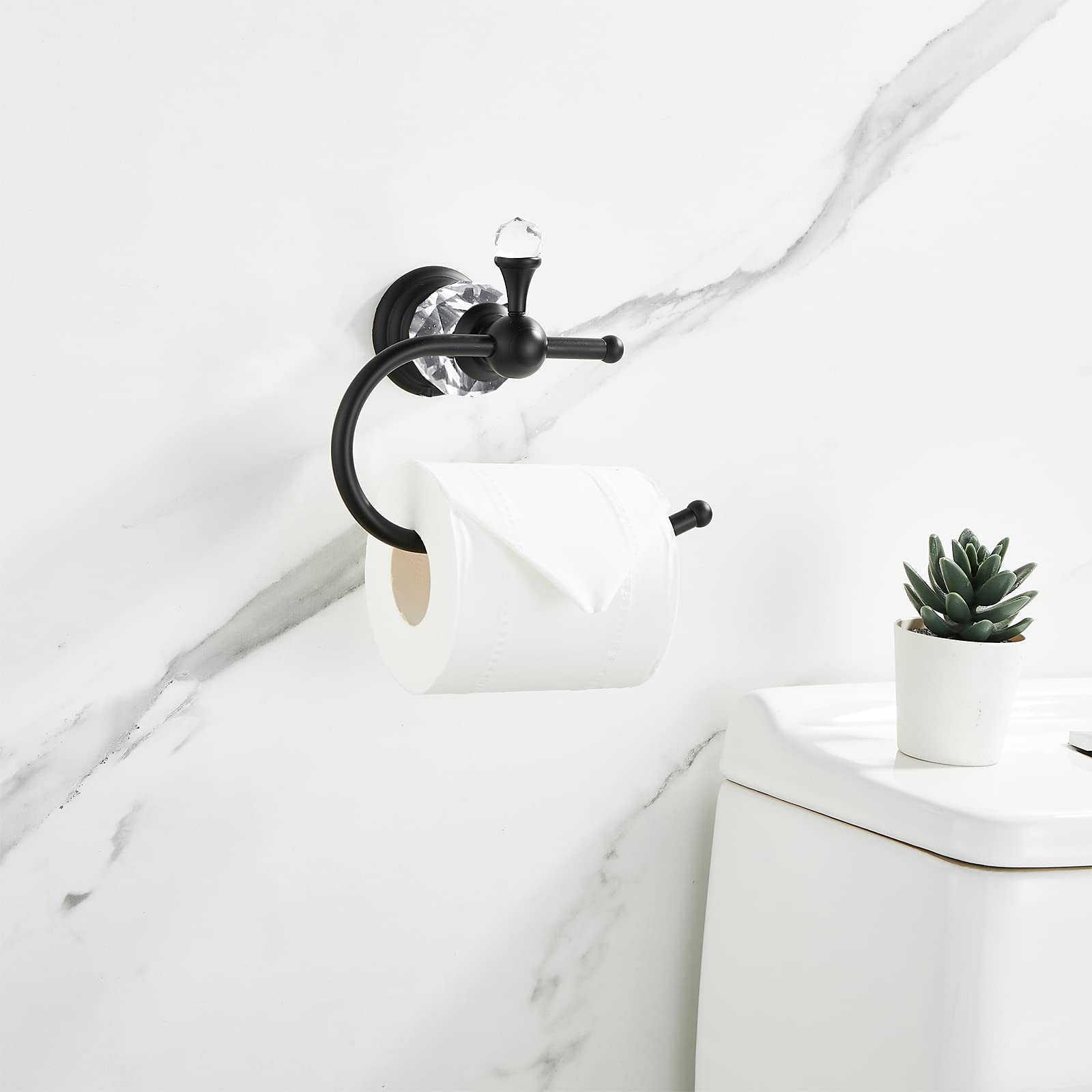 Wolibeer Crystal Towel Ring,Matte Black Toilet Paper Holder Stand Hand Towel Holder Towel Hook Tissue Roll Paper Holder Towel Ha