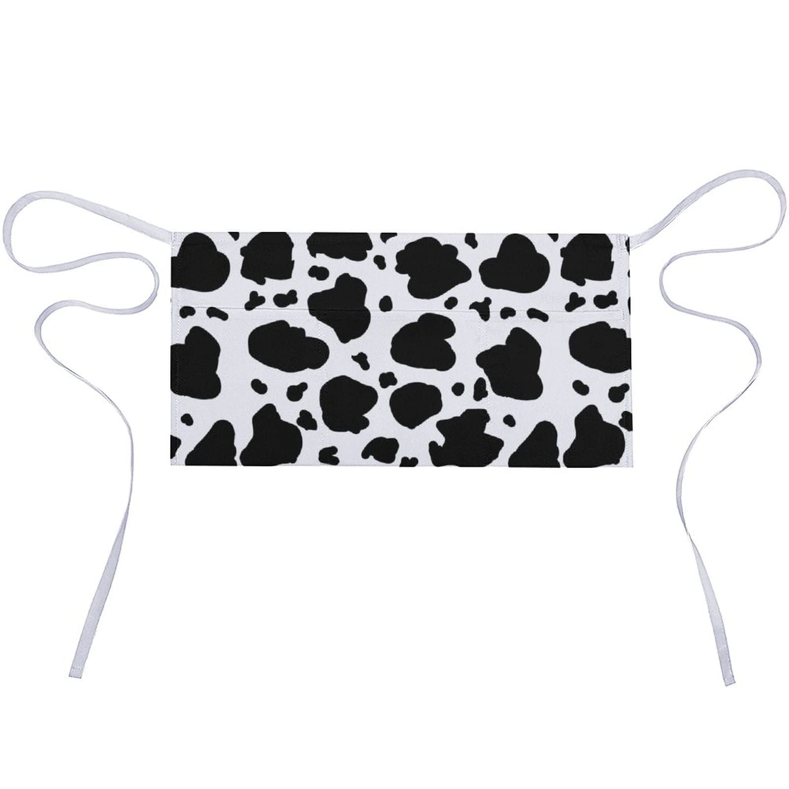 Cow Print Half Waist Apron With 3 Pockets Adjustable Chef Cooking Serving With Long Strap Aprons For Women Men Kitchen Restauran