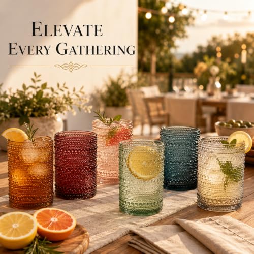 Tonal Hobnail Highball Glassware, Set of 6