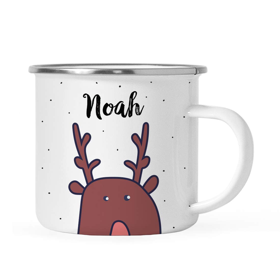 Andaz Press Personalized 11Oz. Christmas Hot Chocolate Stainless Steel Campfire Coffee Mug Gift, Reindeer, 1-Pack, Custom Name E