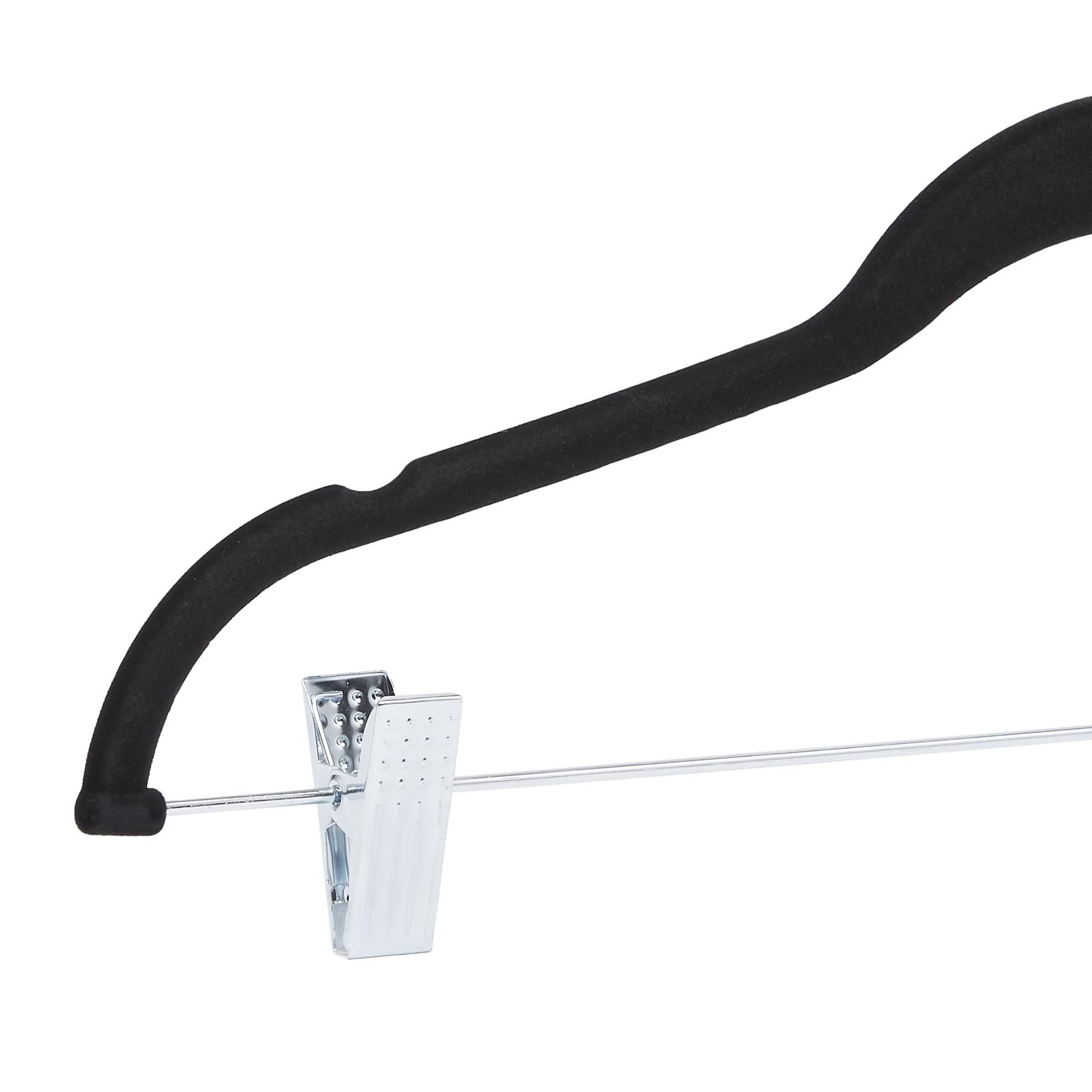Amazon Basics Velvet, Non-Slip Skirt Clothes Hangers With Clips, Pack Of 50, Black/Silver