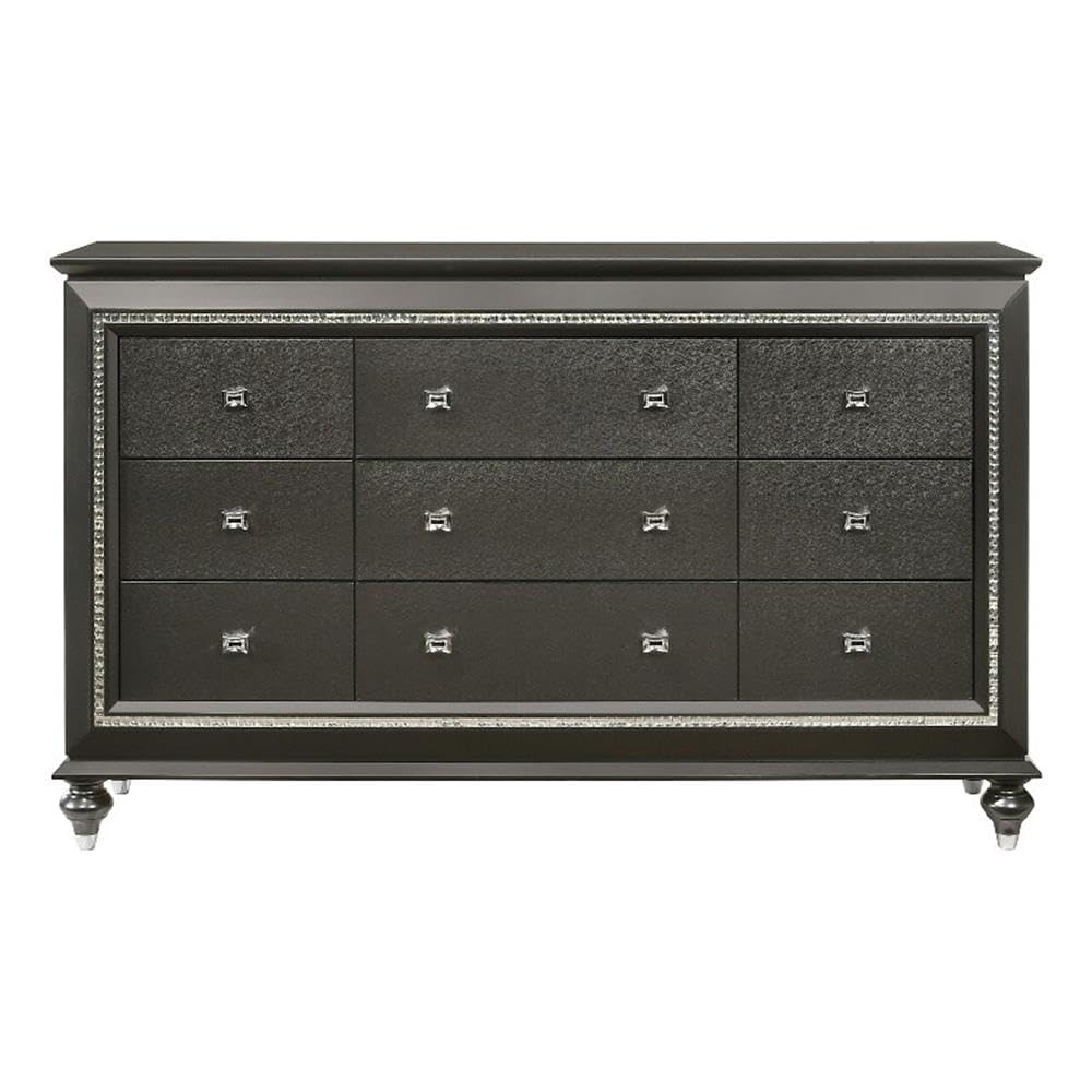 Acme Kaitlyn Wooden 9-Drawer Dresser in Metallic Gray