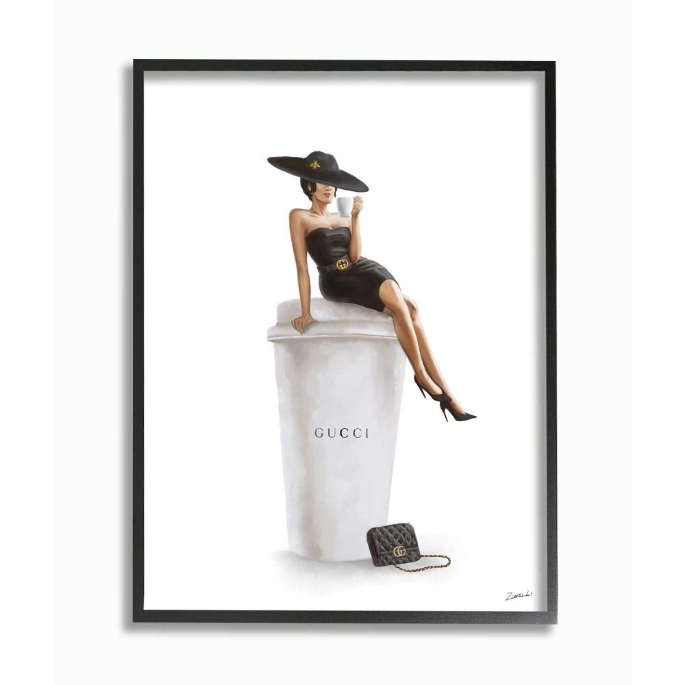 Stupell Industries Stylish Fashion Female Pose Coffee Designer Purse, Designed By Ziwei Li Wall Art, 11 X 14, Black Framed