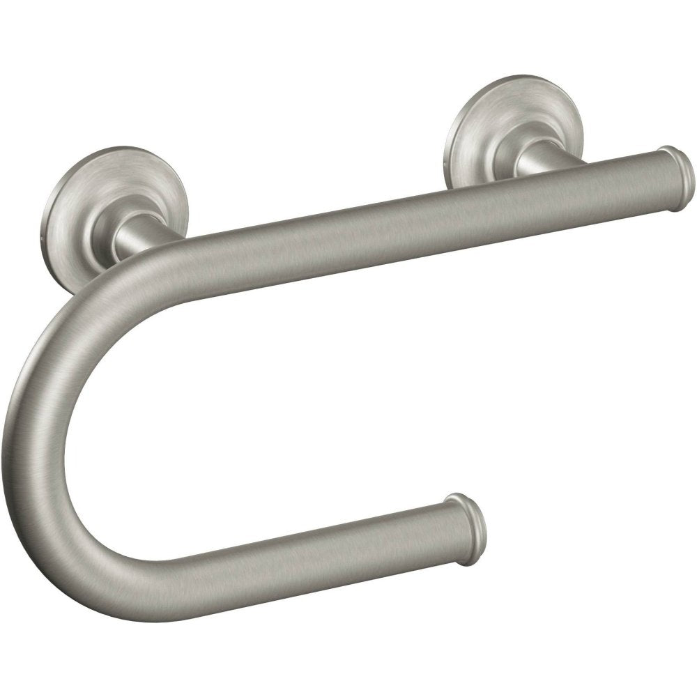 Moen Brushed Nickel Bathroom Safety 8-Inch Wall Mounted Grab Bar With Integrated Toilet Paper Holder, Lr2352Dbn
