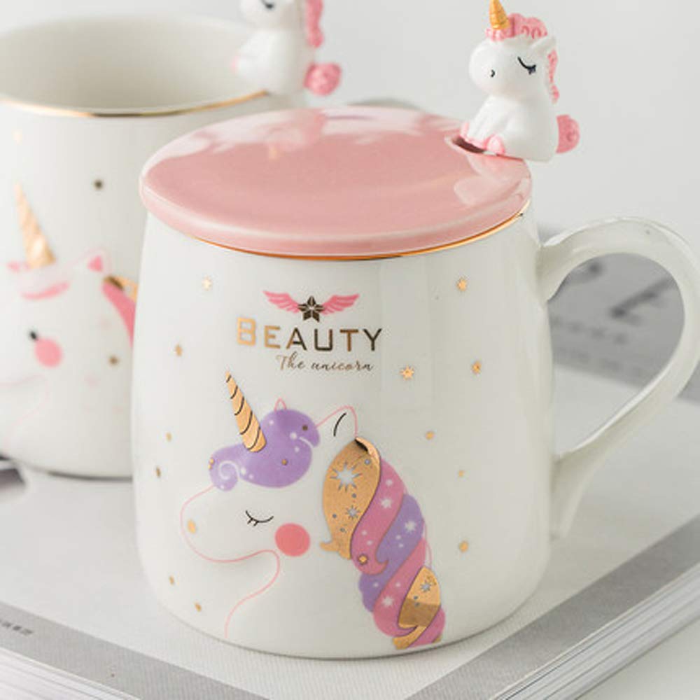 BigNoseDeer Unicorn Mug Cute Ceramic Coffee Mug with Lovely Unicorn Spoon, Morning Cup Novelty Coffee Tea Milk Christmas Mug Gif