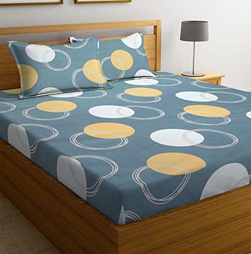 Tarain Collection Cotton 220 Tc Printed Flat Double Bedsheet With 2 Pillow Covers 18X28 Inches (Grey & White Circle) 90X100 Inch