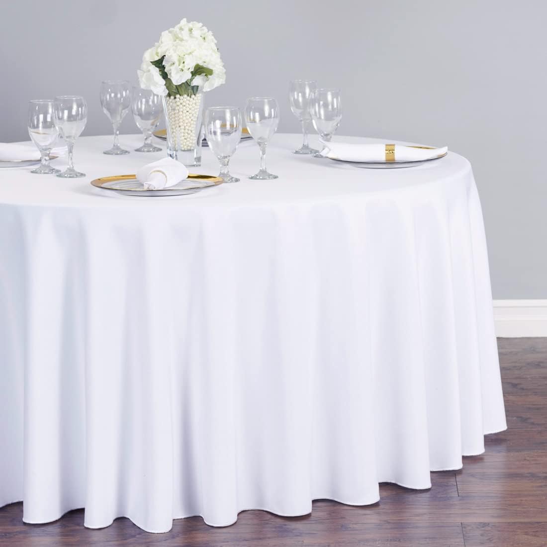 Ltc Linens 120 In Round Tablecloth For 60 Inch Round Table - White Round Table Cover - Washable, Wrinkle Resistant Polyester Fab