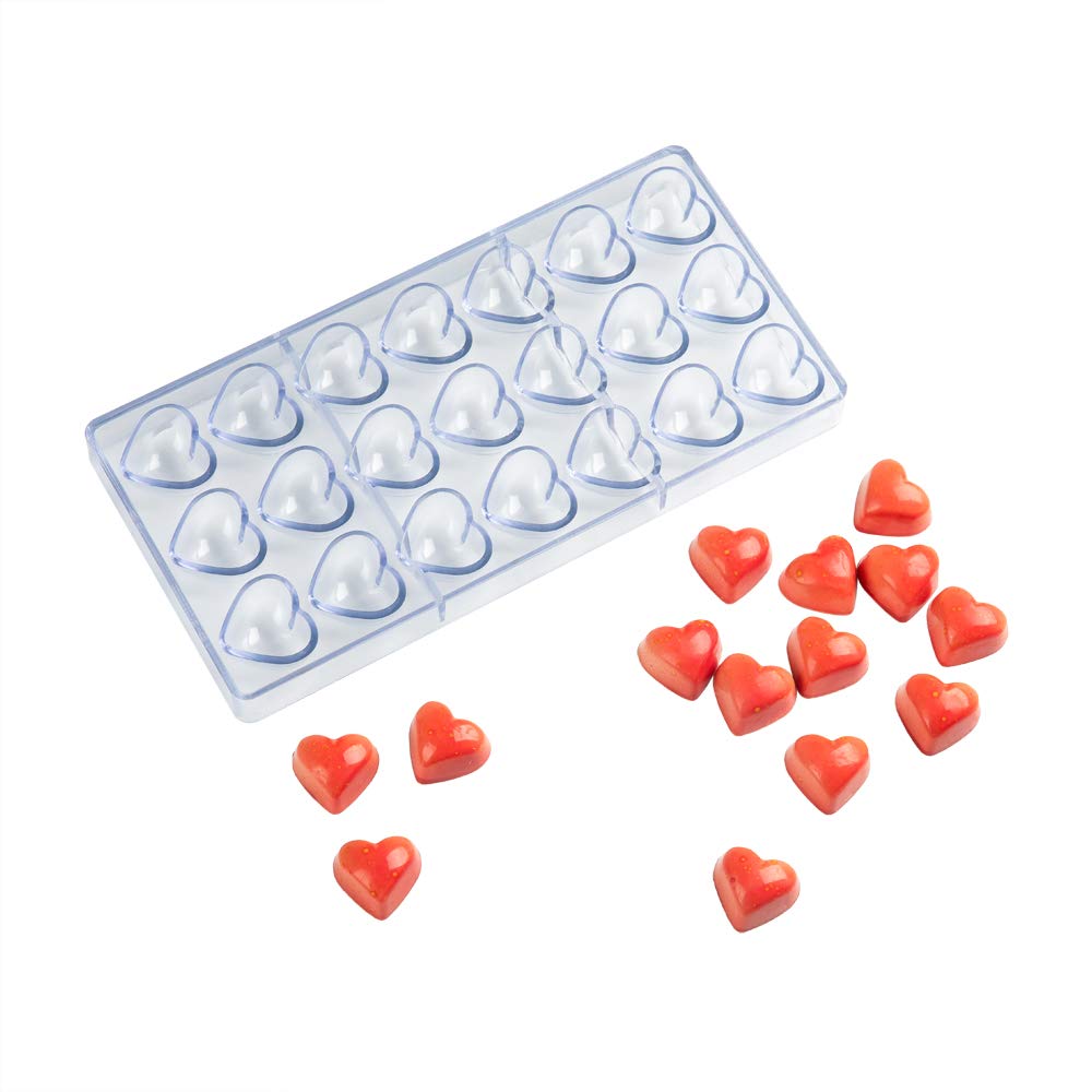 Pastry Tek 10.8 X 5.3 Inch Heart Mold, 1 Freezer-Safe Heart Shaped Mold - 21 Cavities, Dishwasher-Safe, Clear Polycarbonate Hear
