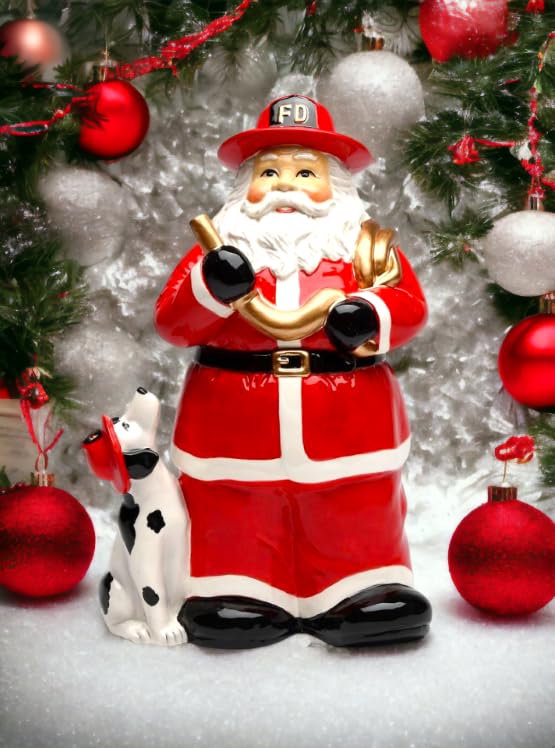 Cosmos Gifts Santa Fireman Ceramic Cookie Jar, 11-5/8-Inch