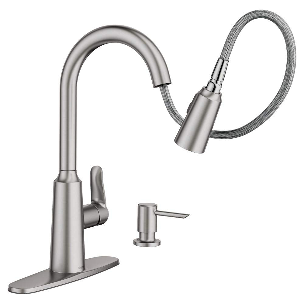 Moen 87028Srs Edwyn Spot Resist Sta Inless 1Handle Deck Mount Pulldown Kitchen Faucet, 7.5, Stainless Steel