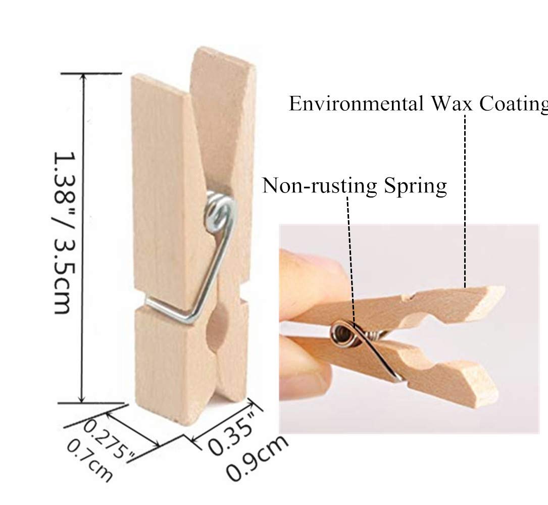 50PCS Small Wooden Clothespins for Pictures with Jute Twine Miniature Clothes Pins for Crafts Decor Drying Clothing Peg Natural Wood Shirt Clips
