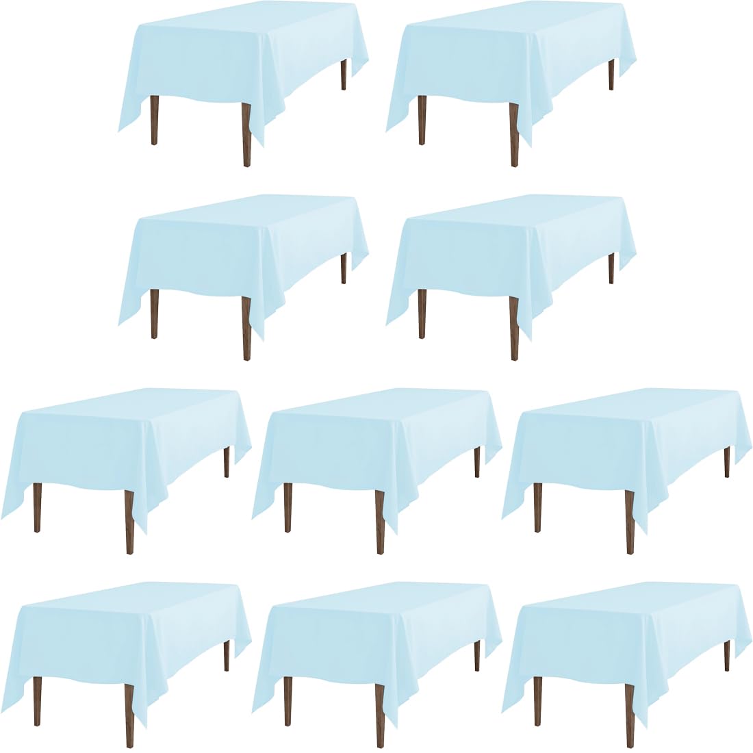 Ltc Linens 10 Pack Baby Blue Rectangular Tablecloths 60 X 126 Inch For 8 Feet Rectangle Banquet Tables With Half-Drop - Stain An