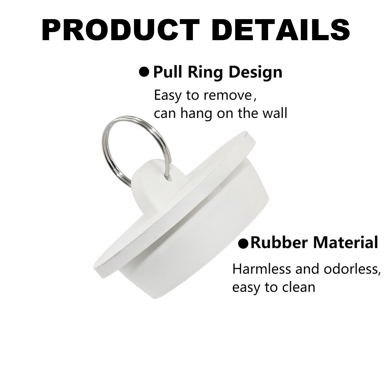 Lifcratms 2Pcs White Rubber Drain Stoppers, 1-5/8 Inch Rubber Sink Plug Sink Stopper Drain Plug With Hanging Ring For Kitchen La