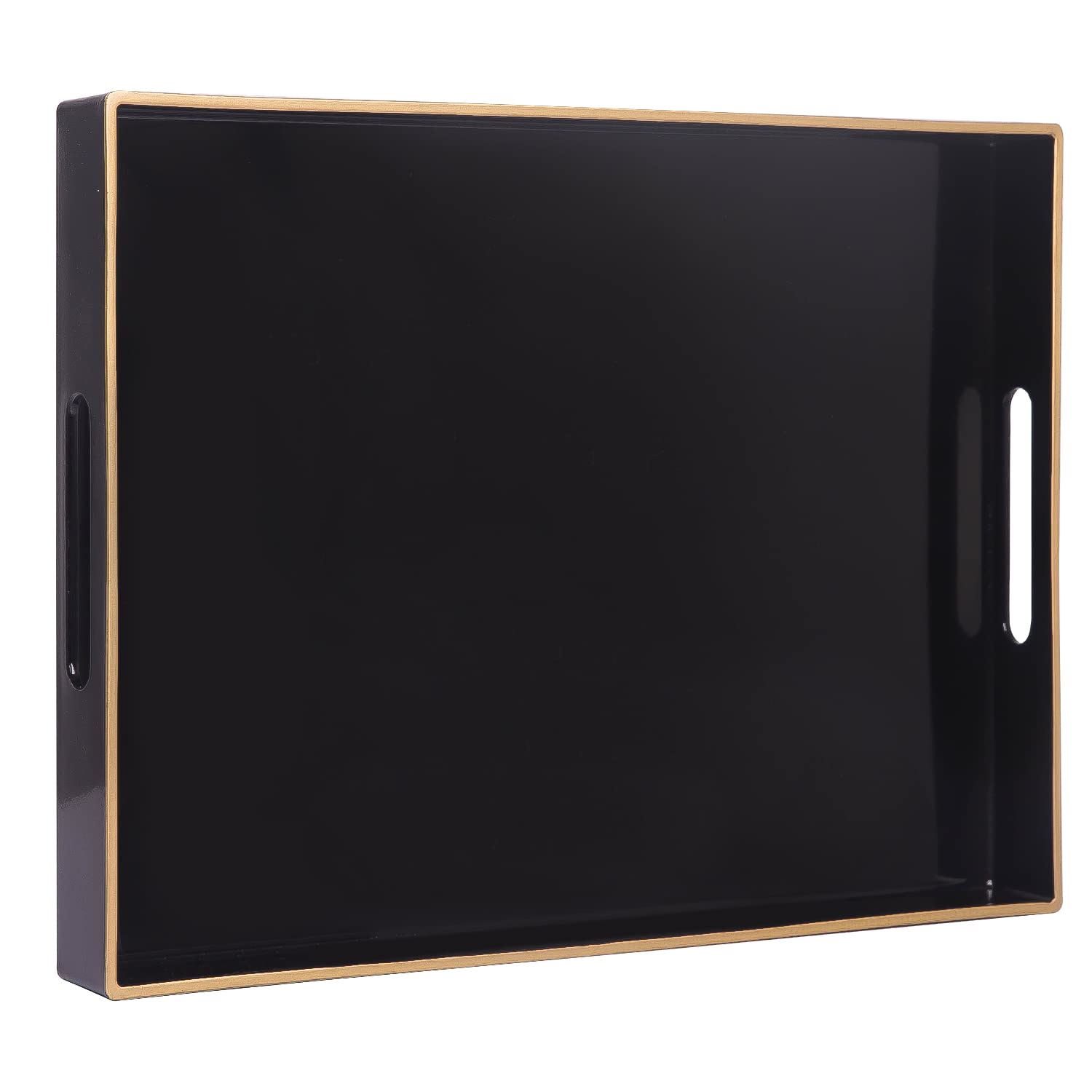 Maoname Black Serving Tray With Handles, Rectangular Decorative Tray, Modern Coffee Table Tray, Plastic Ottoman Tray For Bathroo