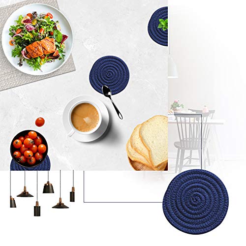Gracelife 6Pcs Cup Mat Pure Cotton Thread Weave Round Drink Hot Pads Mats Set Absorbent Scald-Proof Drink Coasters (Royal Blue)