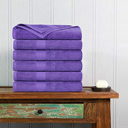 Ample Decor Bathroom Hand Towels 18 X 28 Inch 600 Gsm 100% Cotton, Soft Absorbent - 6 Pcs Purple
