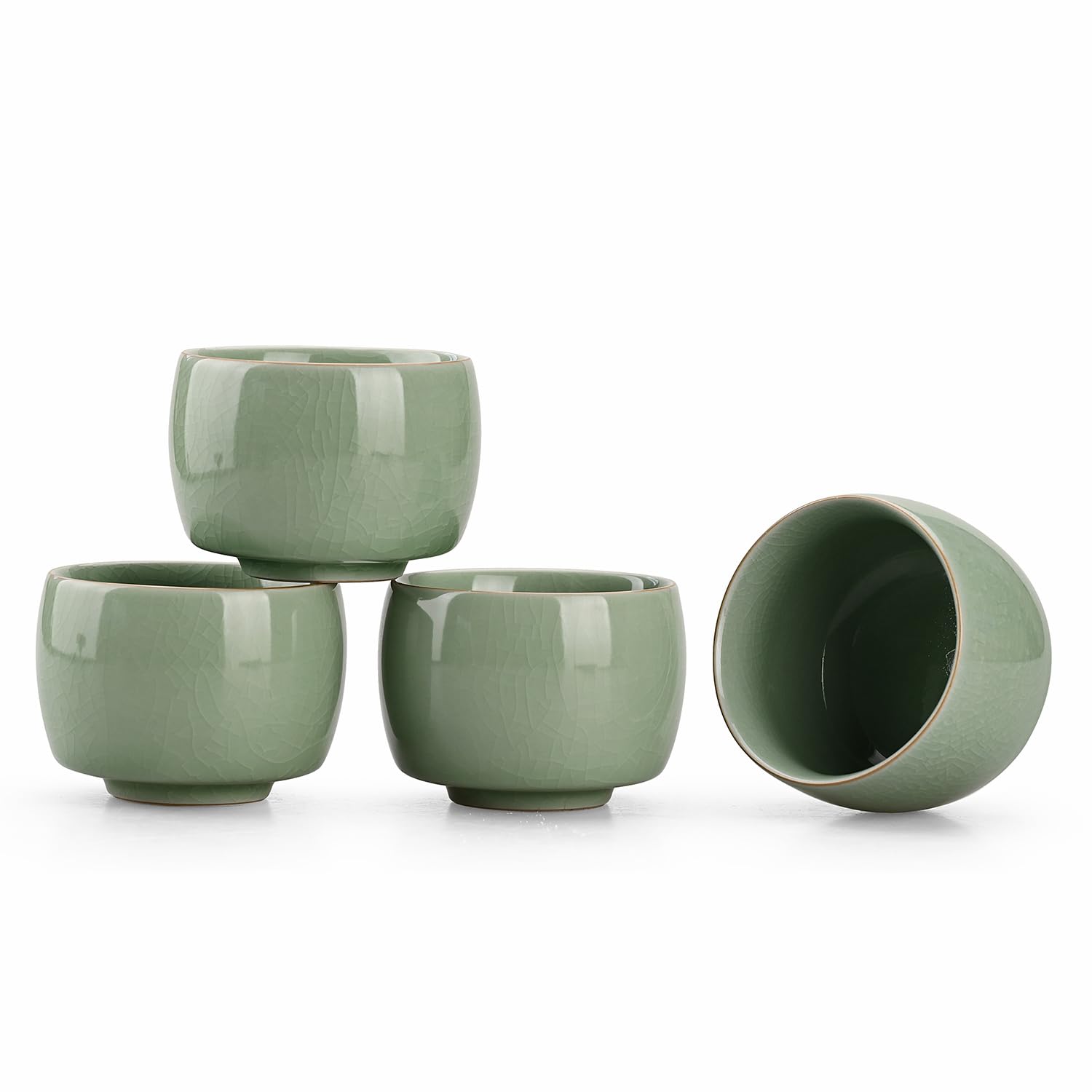 Amoysanli Ceramic Espresso Cups Set of 4 Antique Tea Cups 5oz Olive Green