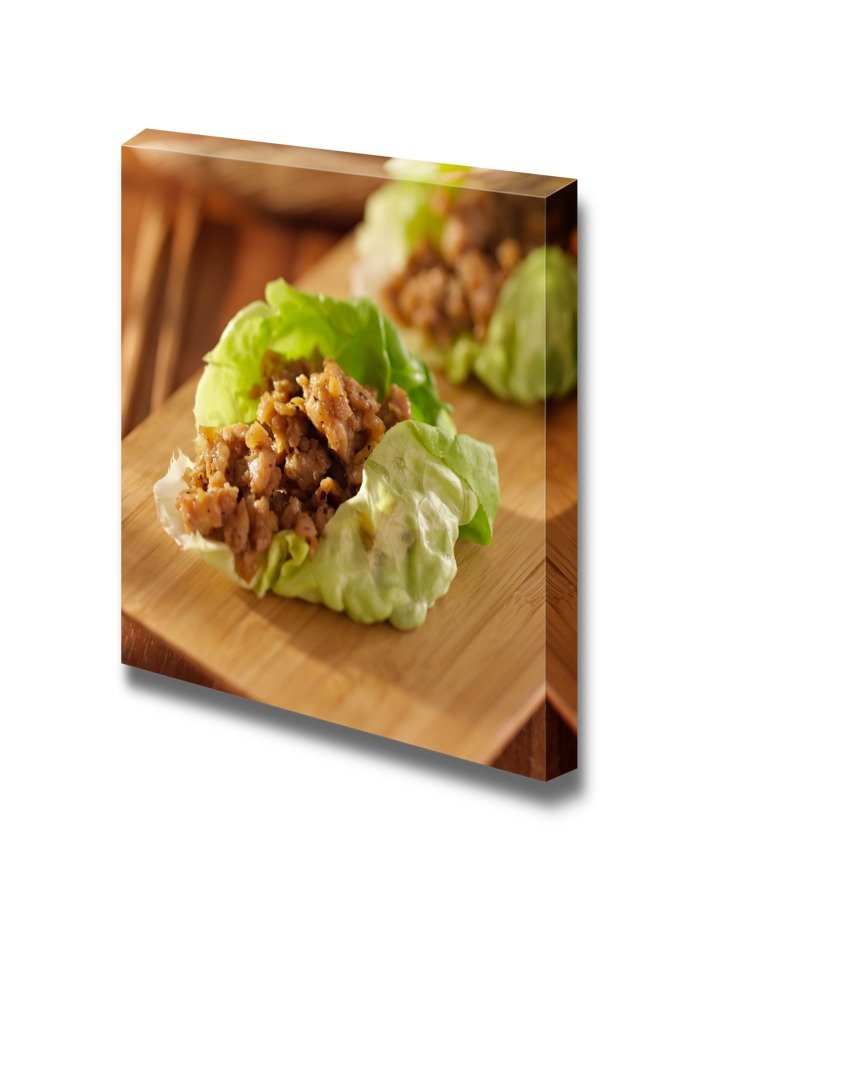 Canvas Prints Wall Art - Food Closeup Asian Lettuce Wrap With Minced Chicken And Seasonings | Modern Wall Decor/Home Art Stretch