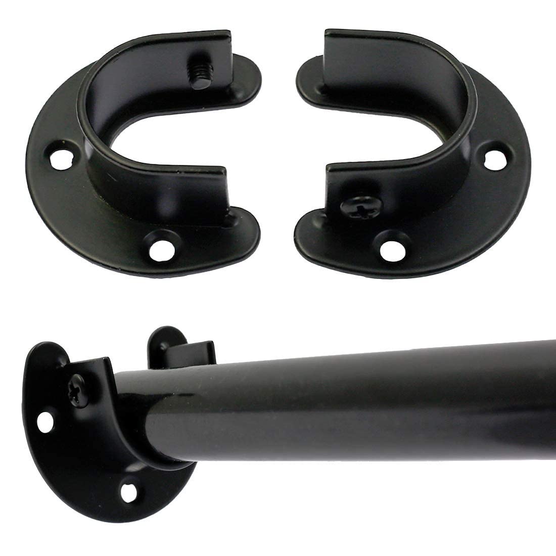 Suiwotin 4Pcs Closet Rod Bracket 1 Inch Diameter Heavy Duty Stainless Steel Rod Socket Flange Rod Holder Round Closet Rod U Shap